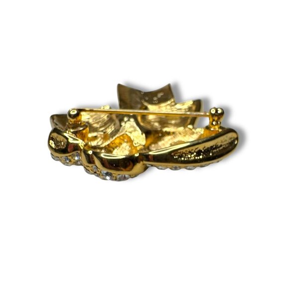Nolan Miller Gold Tone Double Bow Brooch Pavé Crystal Chatons - Picture 5 of 10